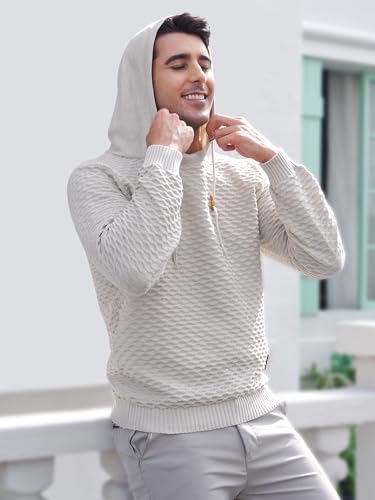 KKXILI Mens Hooded Sweatshirt Casual Long Sleeve Drawstring Solid Knitted Hoodie Pullover Sweater