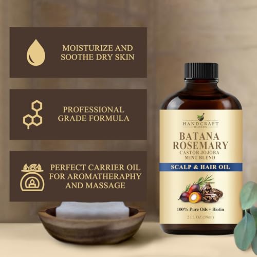 Batana & Rosemary Hair Oil – 2 Fl Oz – Scalp Treatment & Strengthening for Thinning, Dry Scalp, Split Ends – Natural Hair Oil for Women & Men – Intensive Repair & Nourishing Formula
