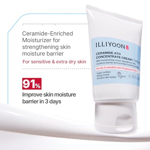 Illiyoon Ceramide Ato Concentrate Cream | Moisturizer for Dry & Sensitive Skin, 100hr Lasting Hydration, For Face & Body, Gentle for Infants, Moisture Barrier Repair, Vegan Certified, 6.76 fl.oz.