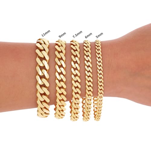 Nuragold 14k Real Yellow Gold Royal Monaco Miami Cuban Link Chain Bracelet - 6mm,8.5"