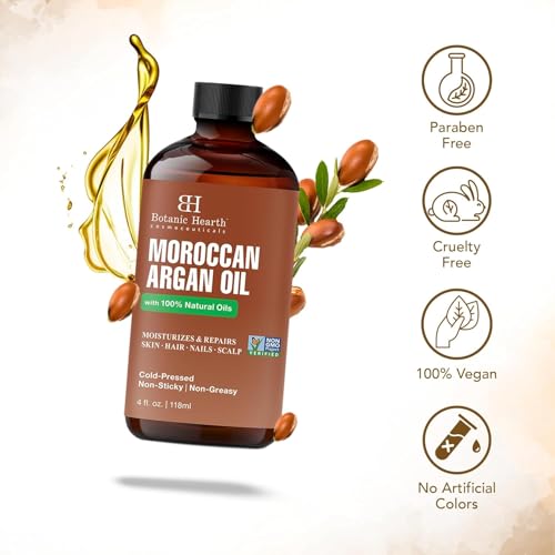 Botanic Hearth Argan Hair Oil for Adult Hydration, Nourishing, Strengthening, Curly, Frizzy, Dry, Damaged Hair, Non-GMO Verified, 4 fl oz, 1 Count