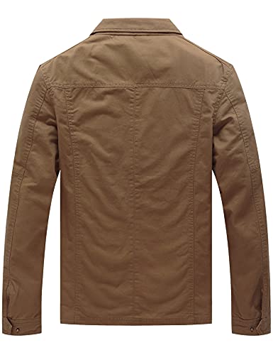 WenVen Men's Flat Collar Casual Cotton Outfit Jacket (Khaki, M)