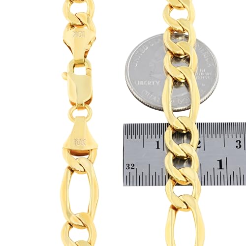 Nuragold 14k Real Yellow Gold Figaro Link 7.5mm Chain Bracelet (7"-9") - 8.5"