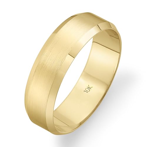 Oxford Ivy Wedding Band Solid 10K Yellow Gold 6mm Beveled Ring, Size 10.5