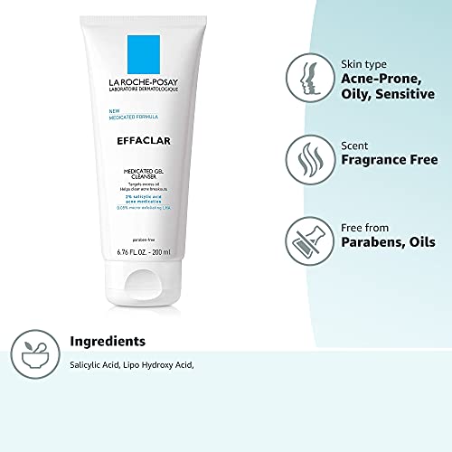 La Roche-Posay Effaclar Medicated Acne Face Wash with Salicylic Acid, 6.8oz