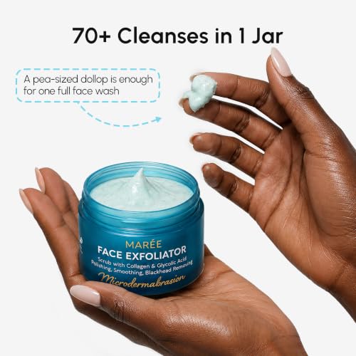 MAREE Face Exfoliator – Microdermabrasion Facial Scrub & Exfoliating Face Wash for Women – Collagen & Glycolic Acid – Gentle Scrub and Exfoliant – Men Exfoliating Scrubber – Exfoliante Facial Cleanser