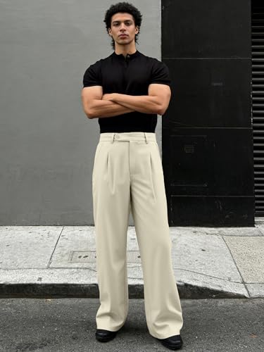 JMIERR Mens Baggy Casual Dress Pants Lightweight Pleated Old Money Wide Leg Pants Loose Relaxed Fit Trousers