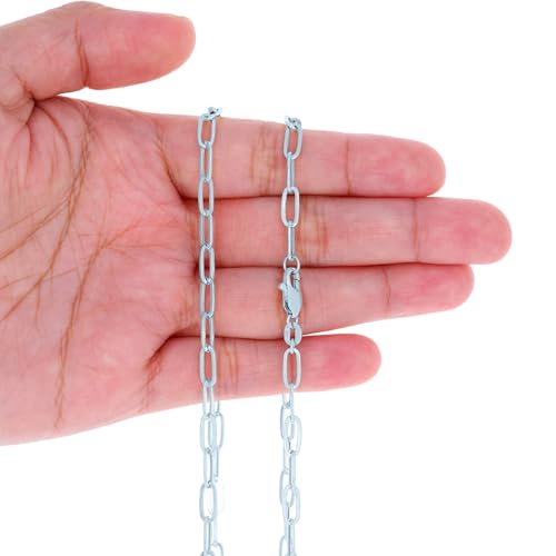 Nuragold 10k Real White Gold Paperclip 4mm Elongated Cable Link Necklace (16"-24") Dainty Italian Jewelry for Men & Women - 20"