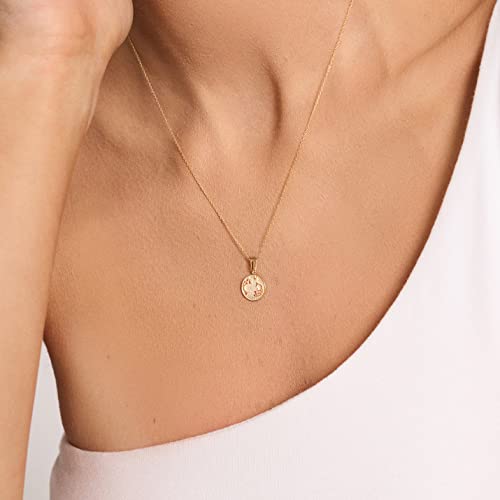 GELIN 14K Gold Leo Zodiac Coin Necklace | 14k Solid Gold Sold Astrology Sign Necklace | Horoscope Jewelry for Women, 18"