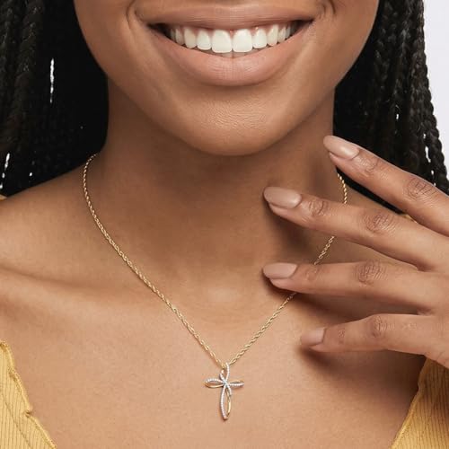 Jewelili 10K Yellow Gold Cross Necklace for Women, 18" Rope Chain