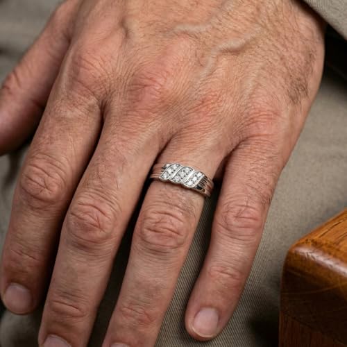Pompeii Men's Diamond Wedding Ring 10K White Gold High Polished Band - Size 10
