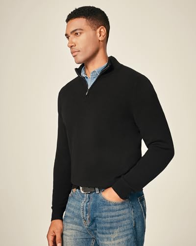 KVSS Men's Mock Neck Half Zip 100% Pure Cashmere Sweater, Pullover Cashmere Sweaters for Mens | Luxury from Inner Mongolia