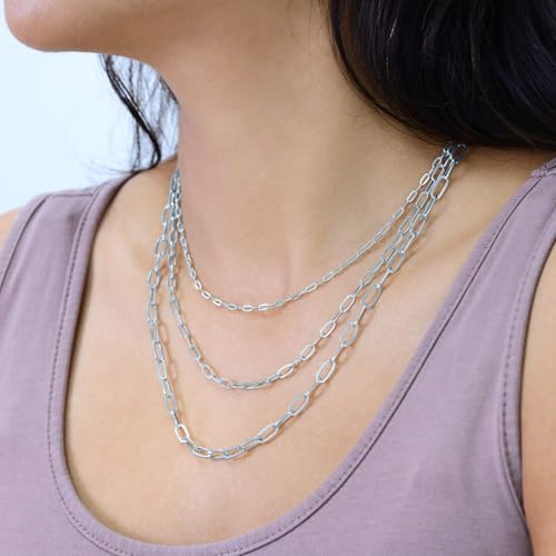 Nuragold 14K Real White Gold Paperclip Chain Elongated Cable Link Necklace 16"-24" (2mm-7mm) Italian Jewelry for Men & Women - 2mm,24"