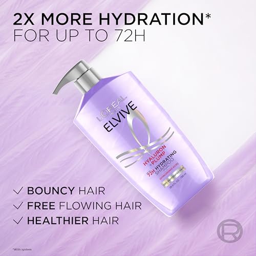 L'Oreal Paris Elvive Hyaluron Plump Shampoo and Conditioner Set for Dry, Dehydrated Hair, 72H Hydrating Hair Care, Infused with Hyaluronic Acid Complex, 53 Fl Oz Set