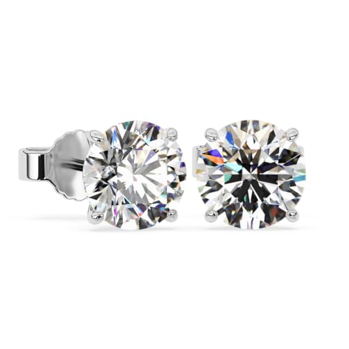 1 Carat 14K White Gold LAB GROWN Solitaire Diamond Stud Earrings for Women Round Cut 4 Prong Screw Back (F-G Color, VS2-SI1 Eye Clean Clarity)