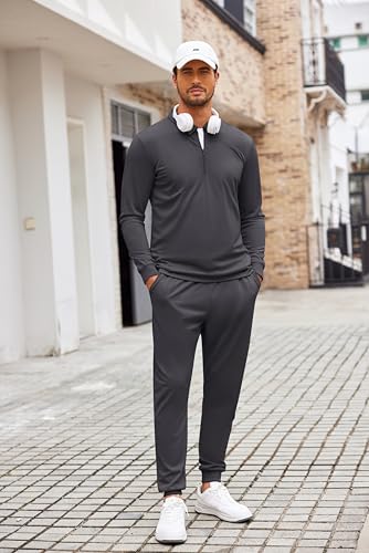 COOFANDY Sweatsuits for Men Long Sleeve 2 Piece Quarter Zip Polo Suit Casual Tracksuit Set