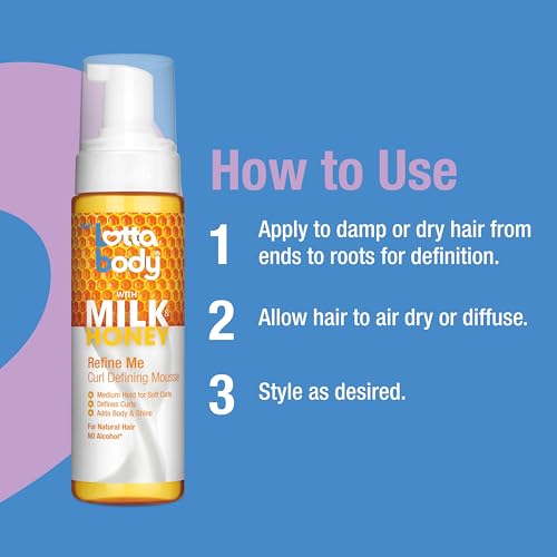 Lottabody Refine Me Curl Defining Mousse with Milk & Honey, Lightweight, Moisture-Rich Frizz-Control Styling Mousse for Softly Defined Natural Curly & Coily Hair, 7 oz