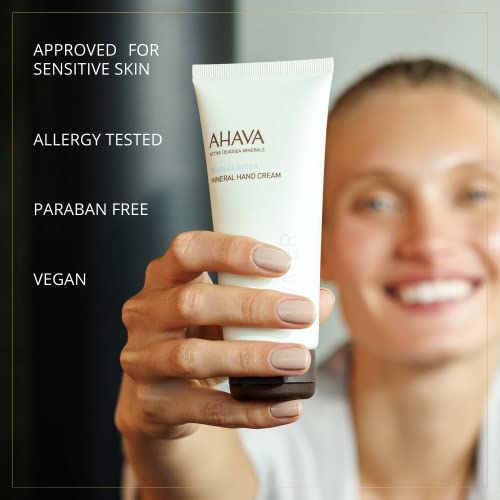 AHAVA Dead Sea Water Mineral Hand Cream - Hand Moisturizer For Dry Cracked Hands, Light & Fast Absorbing, Enriched with Exclusive blend Osmoter, Smoothing Witch Hazel & Soothing Allantoin, 3.4 Fl.Oz