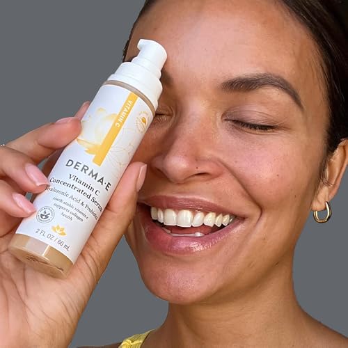 DERMA E Vitamin C Concentrated Serum, 2 Oz, with Hyaluronic Acid, Vitamin E & Aloe, All Natural, Antioxidant-Rich Concentrated Formula, Hydrating & Brightening Vitamin C Face Serum