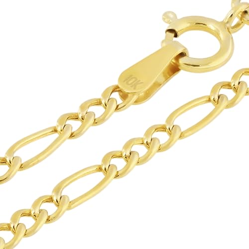 Nuragold 10k Real Yellow Gold Figaro Link 2mm Thin Chain Necklace (16"-26") - 22"