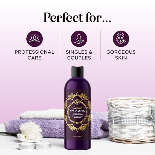 Aromatherapy Sensual Massage Oil for Couples - Relaxing Lavender Massaging Oil for Massage Therapy with Vitamin E Jojoba & Sweet Almond - Naturally Scented Vegan Non GMO & Gluten Free (8 Fl Oz)