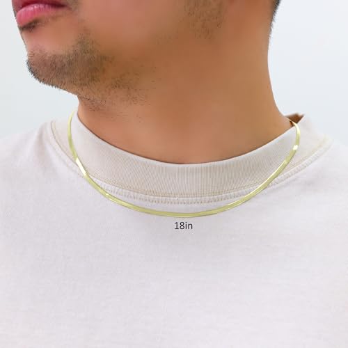 Nuragold 14K Real Yellow Gold Herringbone Chain Flexible Necklace (3mm-7mm) - 3mm,18"
