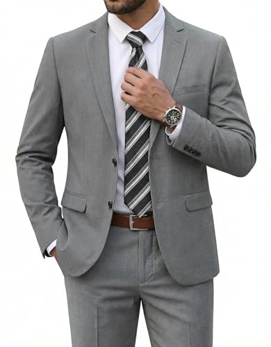 COOFANDY Men's 2 Piece Suits Classic Fit 2 Button Dress Suits Tuxedo Jacket Blazer Suit for Wedding Dinner Prom Grey