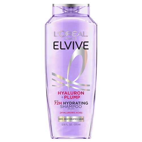 L'Oreal Paris Elvive Hyaluron Plump Hydrating Shampoo for Dehydrated, Dry Hair Infused with Hyaluronic Acid Care Complex, Paraben-Free, 12.6 Fl Oz