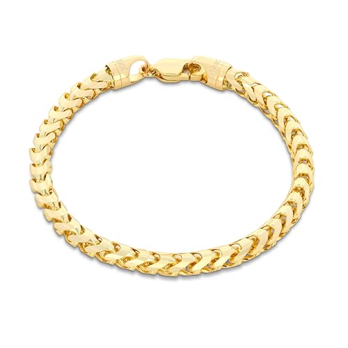 Nuragold 14K Real Yellow Gold Franco Solid Diamond Cut Chain Bracelet - 1.7mm,7"
