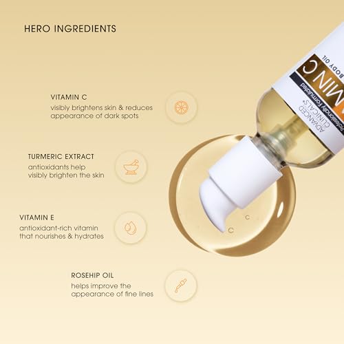 Advanced Clinicals Brightening Vitamin C Cream Moisturizer + Vitamin C Body Oil 2pc Skincare Set | Nourishing, Brightening, & Hydrating Body Oil & Body Lotion To Improve Appearance Of Dark Spots, 2pc