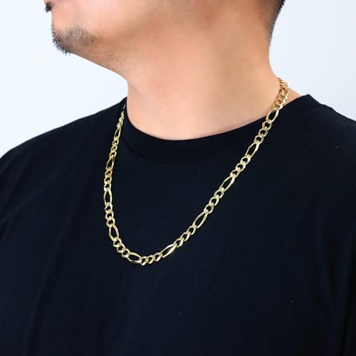 Nuragold 14k Real Yellow Gold Figaro Link Chain Necklace For Men- 8mm - 20"