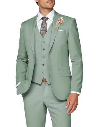 Wangyue Men 3 Piece Suit Sage Green Suits for Men Dinner Party Tuxedo Wedding Suit Groom Groosman, L