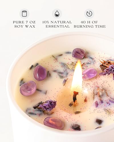 AOOVOO Lavender Candles Set for Women - 4 Pack Candles for Home Scented, Aromatherapy Candle with Crystals Inside, 28 oz 200 Hour Long Lasting, Birthday Gifts Mothers Day Candle for Women Mom