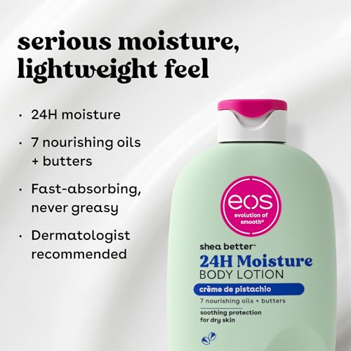 eos Shea Better Body Lotion- Crème de Pistachio, 24-Hour Moisture Skin Care, Lightweight & Non-Greasy, Made with Natural Shea, Vegan, 16 fl oz