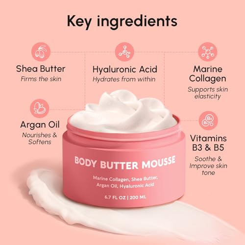 MAREE Body Butter Cream – Whipped Body Butter for Women Smell Good – Ayurvedic Skin Care – Body Moisturizer for Dry Skin – Vanilla Shea Butter Cream for Women & Men with Marine Collagen & Argan Oil