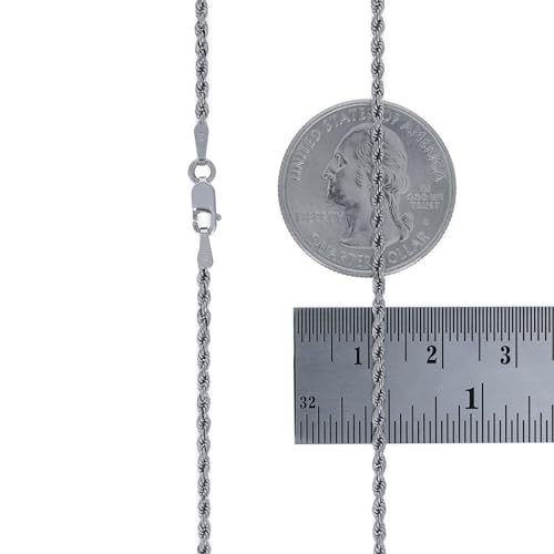 Nuragold 14k Real White Gold Rope Chain Solid Diamond Cut Necklace - 1.5mm - 24"