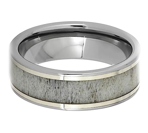 The Men's Jewelry Store (Unisex Jewelry) Deer Antler, 14k White Gold 7mm Titanium Comfort-Fit Ring Size 8