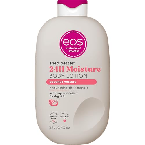 eos Shea Better Body Lotion Coconut Waters, 24-Hour Moisture Skin Care, Lightweight & Non-Greasy, Natural Shea, Vegan, Coconut Body Lotion, 16 fl oz