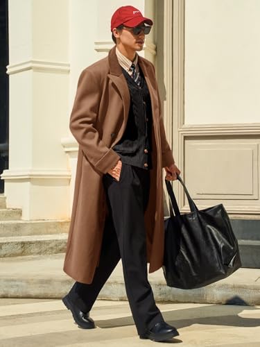 Runcati Mens Full Length Trench Coat Notched Lapel Long Jacket Double Breasted Classic Winter Overcoat