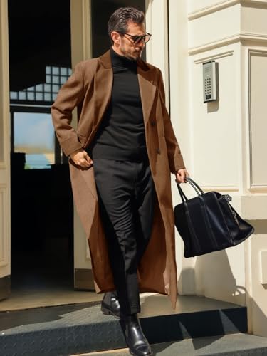 Runcati Mens Full Length Trench Coat Notched Lapel Long Jacket Double Breasted Classic Winter Overcoat