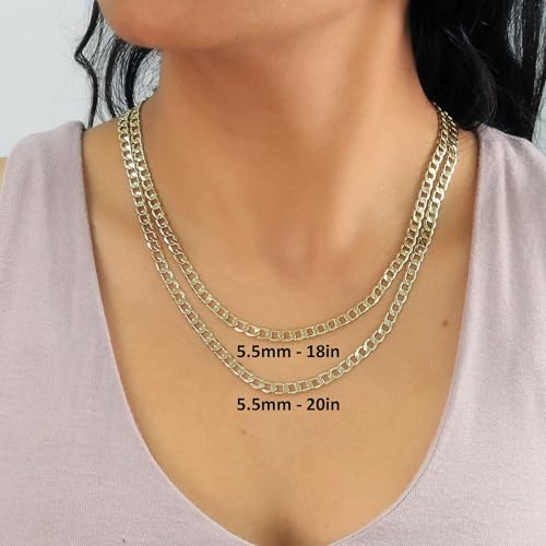 Nuragold 10k Real Yellow Gold Cuban Curb Link 5.5mm Chain Necklace, 16"-30" - 22"