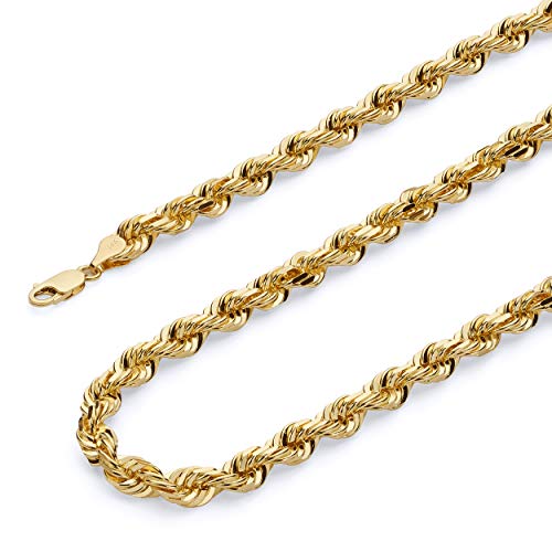 14k REAL Yellow Gold SOLID Men's 7mm Rope Diamond Cut Chain Bracelet with Lobster Claw Clasp - 9"