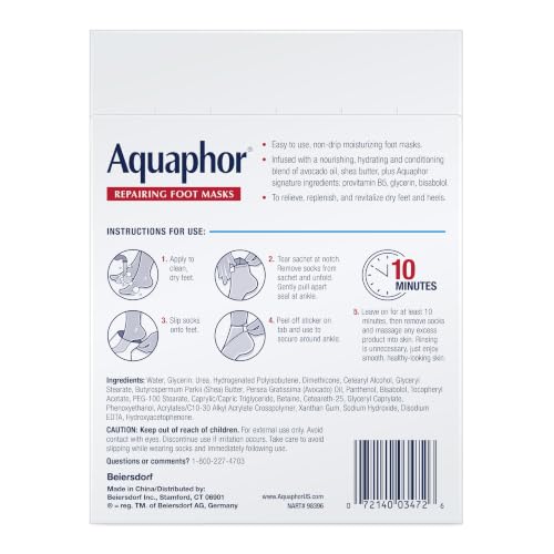 Aquaphor Advanced Therapy Repairing Foot Masks, 6 Masks x 0.7 FL OZ