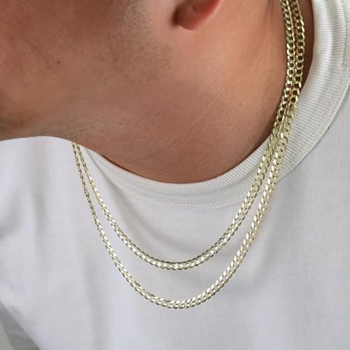 Nuragold 14k Real Yellow Gold Cuban Curb Solid Link Chain Necklace - 5mm - 22"