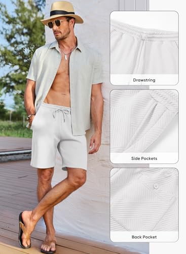 JMIERR Mens Casual Shorts Fashion Drawstring Summer Beach Stretch Waist Sweat Shorts with Pockets for Men 7 Inch Inseam Relaxed Fit, M, White
