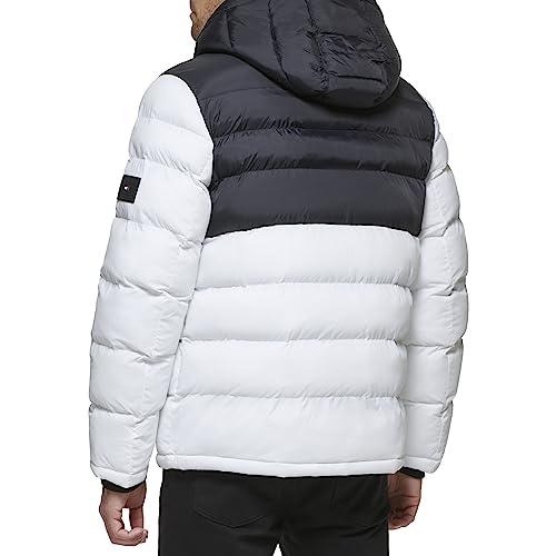Tommy Hilfiger Men's Hooded Puffer Jacket, Black/White 2 Tone, X-Large