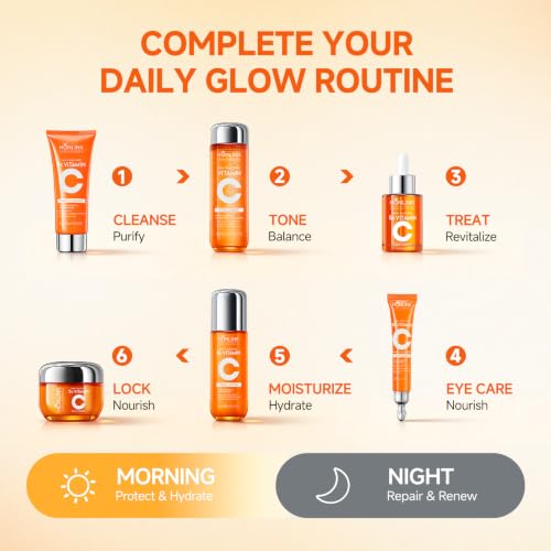 HONLINK Vitamin C Skincare Set for Women, 6-Step Face Care Routine