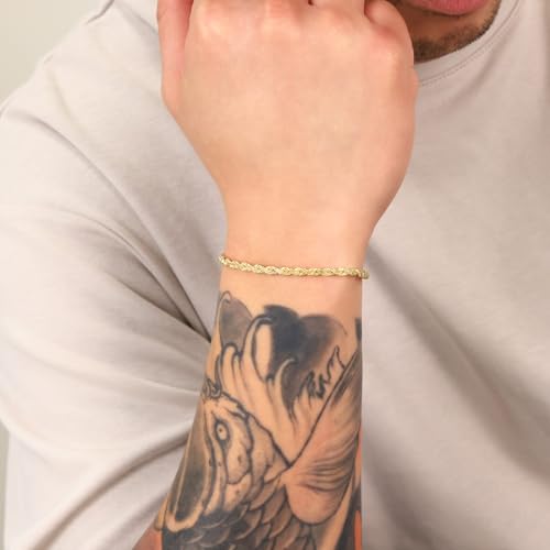 Nuragold 14k Real Yellow Gold Rope Chain Solid Diamond Cut Bracelet - 3.5mm - 8"