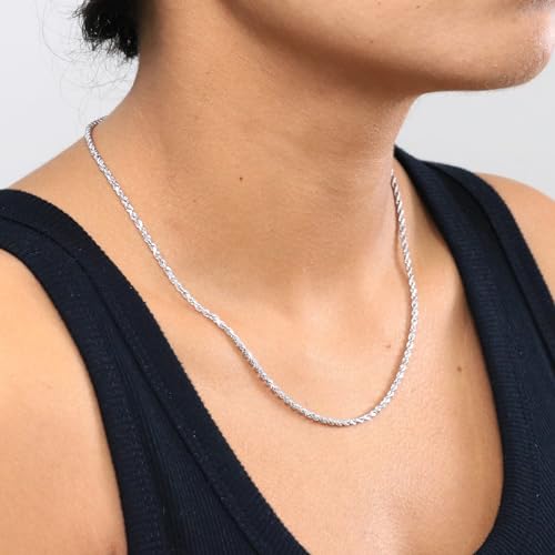 Nuragold 14K Real White Gold Solid Rope Chain Diamond Cut Necklace 1mm- 6mm - 20",2.5mm