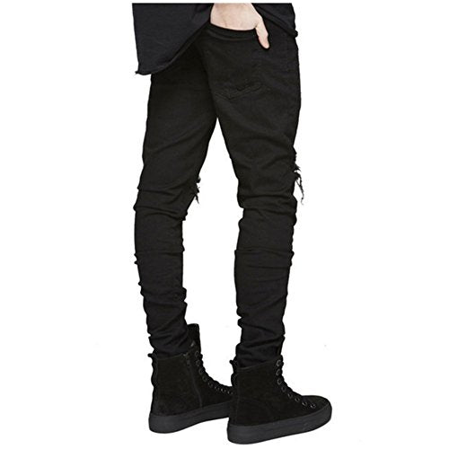 LONGBIDA Men's Slim Fit Ripped Stretch Skinny Jeans for Men, Distressed Tapered Leg Fashion Pants, Black, 34